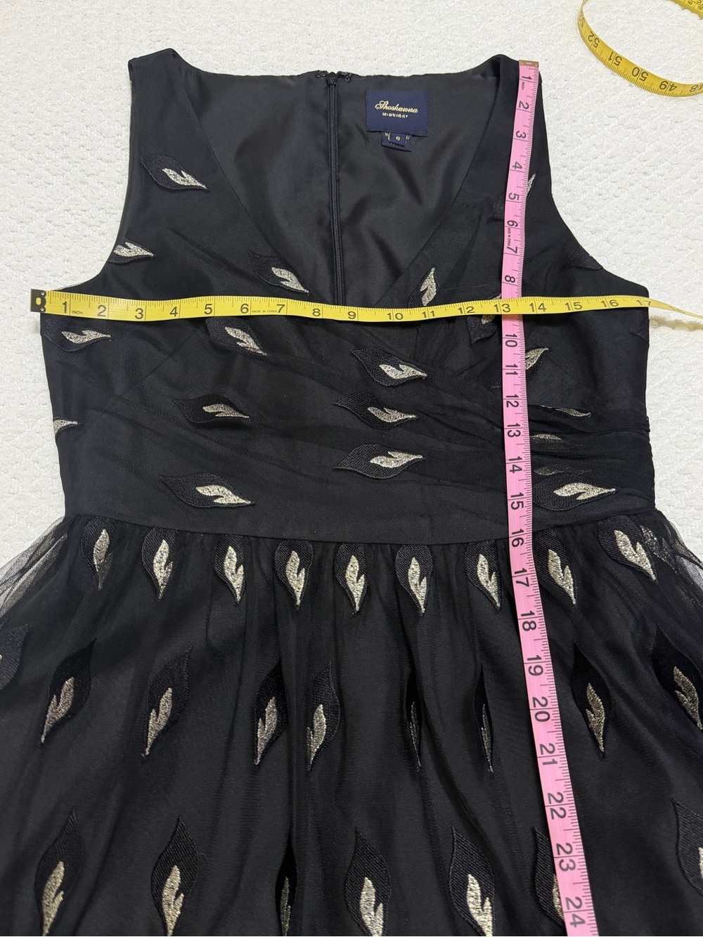 Anthropologie Shoshanna Joalyn Metallic Black Dress with Embroidered Gold Leaves - Picture 5 of 12